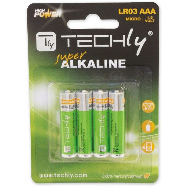 Batteria Alkalina Mini Stilo AAA 4pz High Power Techly