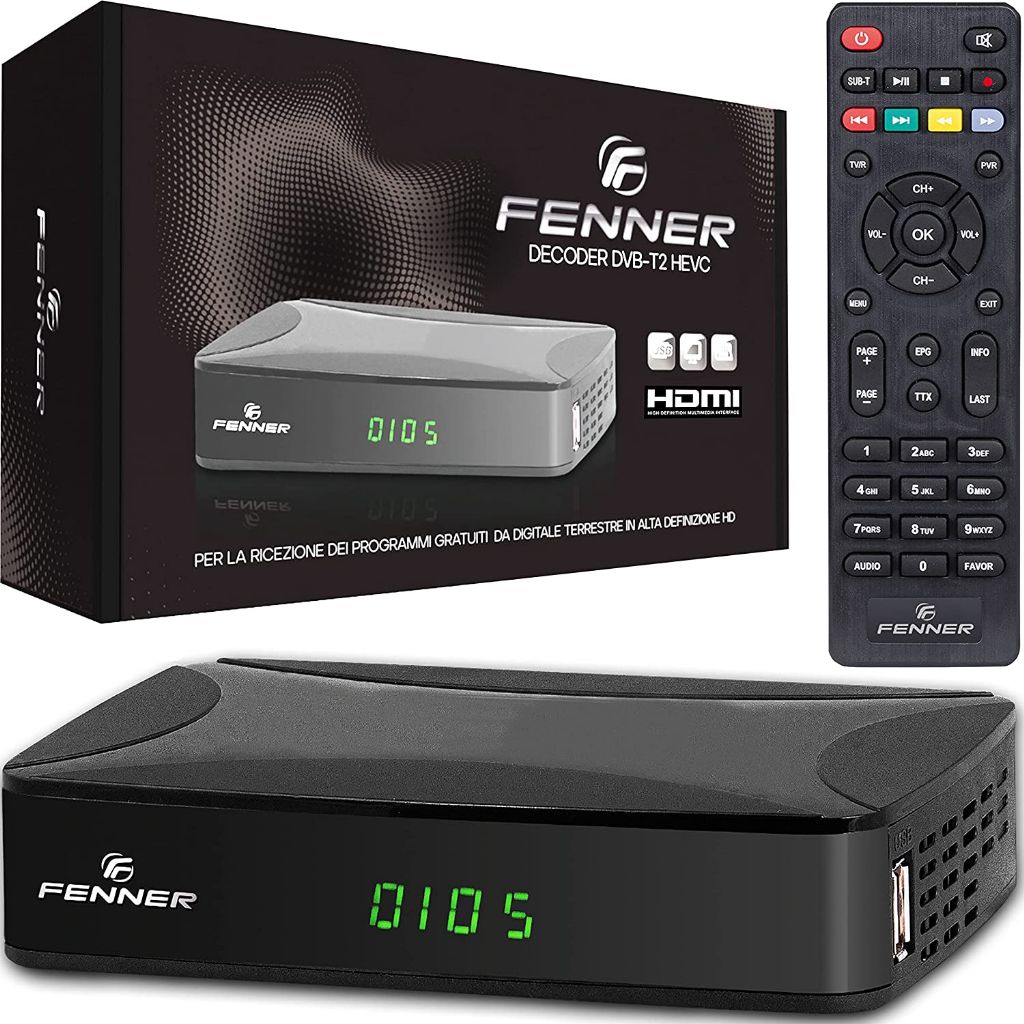 Decoder Digitale Terrestre Fenner DVD-T2 HD - Usb  - Scart - Hdmi Black