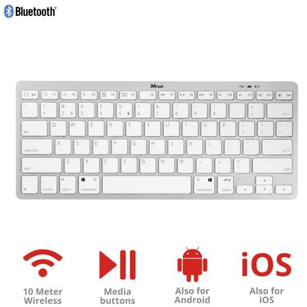 Tastiera Mini Bluetooth Trust Nado Argento