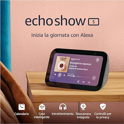 IP Cam Echo Show 5 (3 generazione) | Schermo touch intelligente e compatto, con Alexa